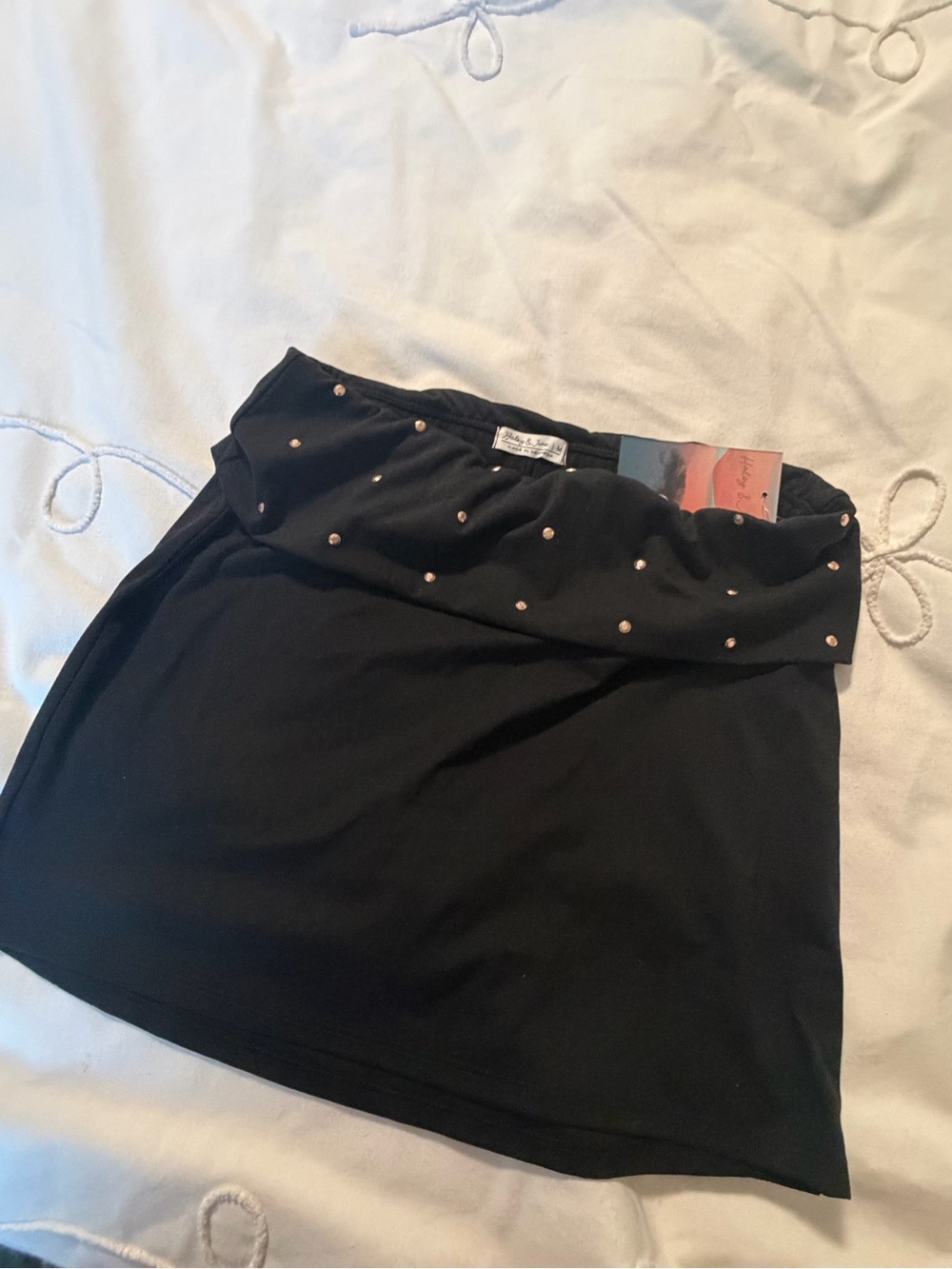 Black Fold-Over Mini Skort with Stud Detail